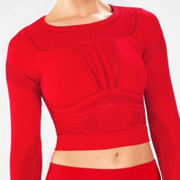 Fabletics Tops - FABLETICS MESH RED LONG SLEEVE CROP TOP